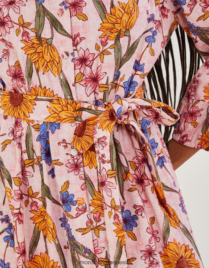 הַלבָּשָׁה Monsoon שמלת חולצה של לילה בתערובת פשתן ורוד (סומק) נשים HTJ0TZ551