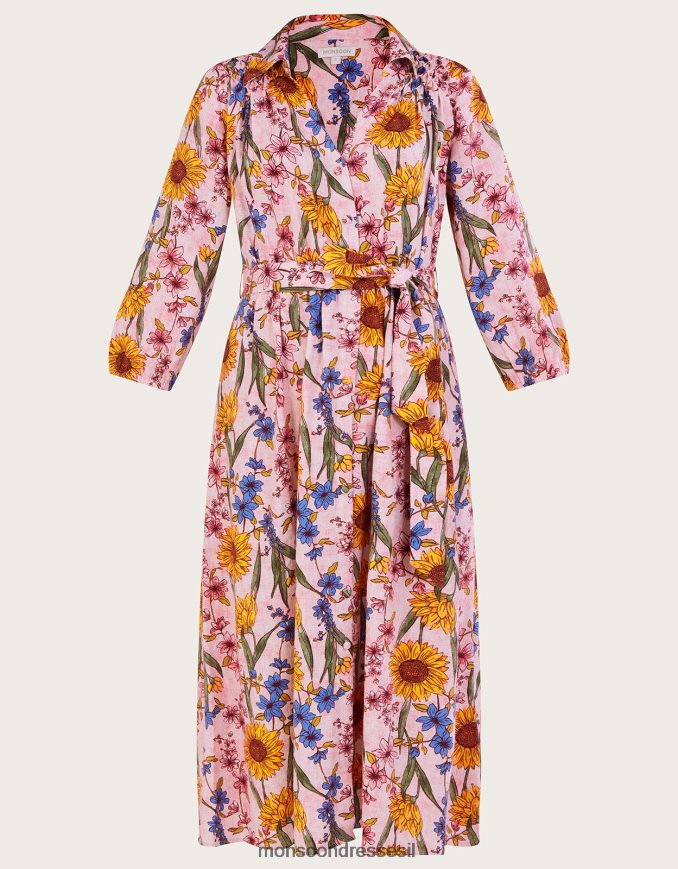 הַלבָּשָׁה Monsoon שמלת חולצה של לילה בתערובת פשתן ורוד (סומק) נשים HTJ0TZ551