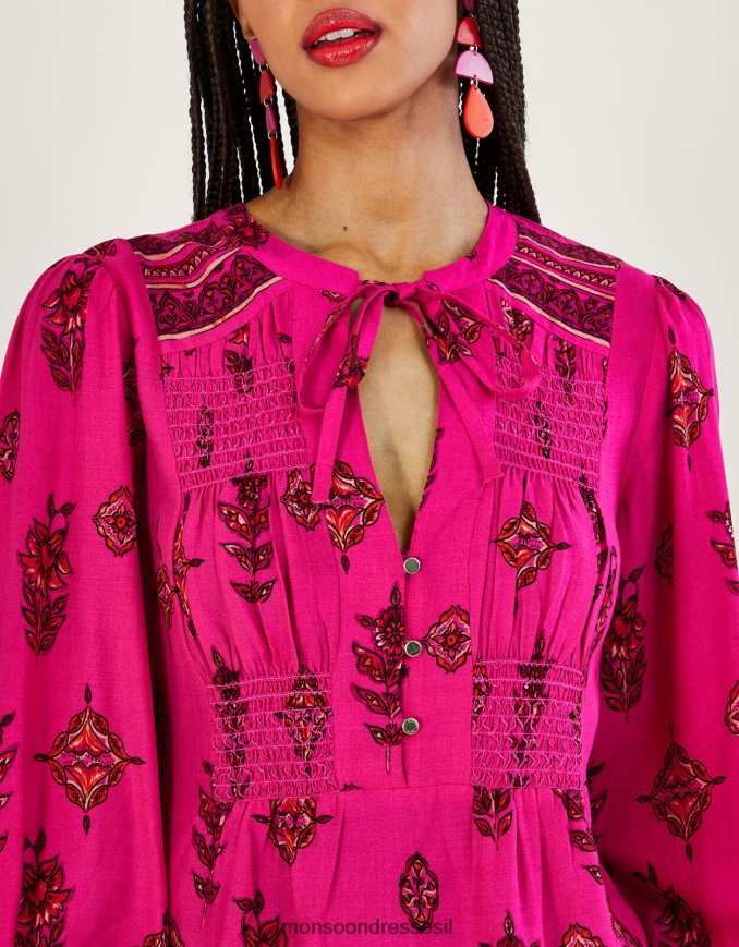 הַלבָּשָׁה Monsoon שמלה קצרה בהדפס חור מפתחות וָרוֹד נשים HTJ0TZ552