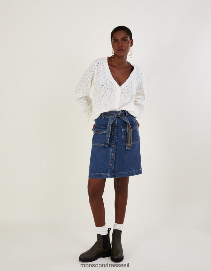 הַלבָּשָׁה Monsoon כפתור ג'ינס דרך חצאית חגורה עם כותנה בת קיימא כחול (אינדיגו) נשים HTJ0TZ553