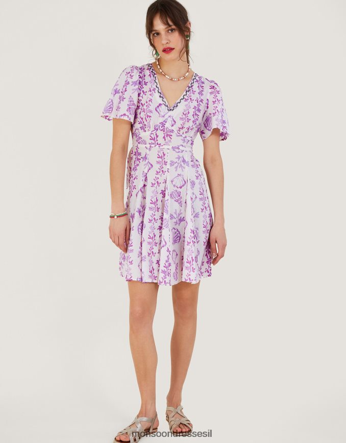 הַלבָּשָׁה Monsoon שמלה קצרה בהדפס מעטפת מעוטרת וָרוֹד נשים HTJ0TZ55