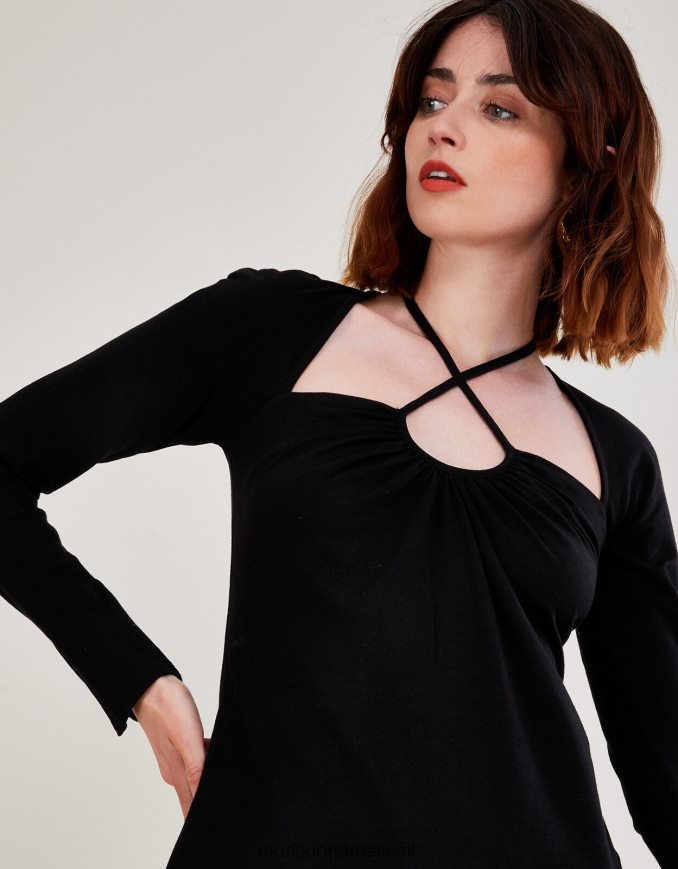 הַלבָּשָׁה Monsoon טופ ג'רזי קט-אאוט שָׁחוֹר נשים HTJ0TZ561