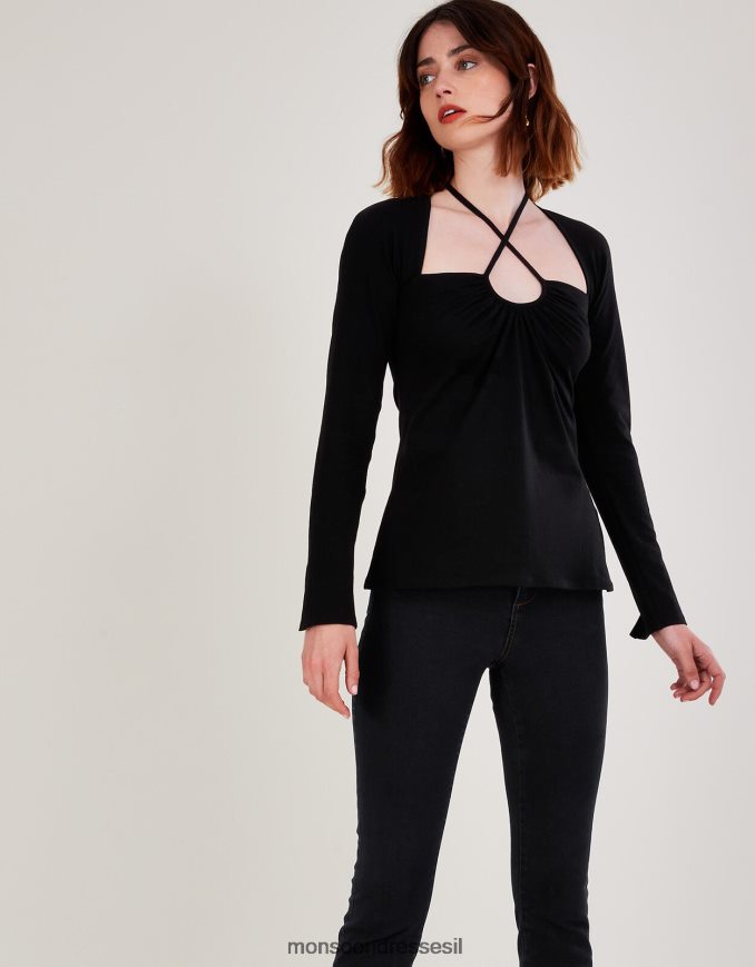 הַלבָּשָׁה Monsoon טופ ג'רזי קט-אאוט שָׁחוֹר נשים HTJ0TZ561