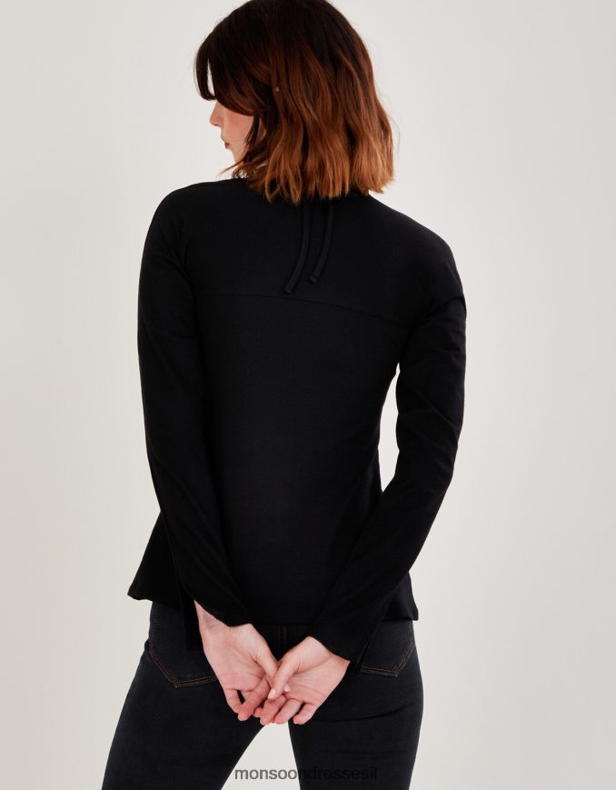 הַלבָּשָׁה Monsoon טופ ג'רזי קט-אאוט שָׁחוֹר נשים HTJ0TZ561