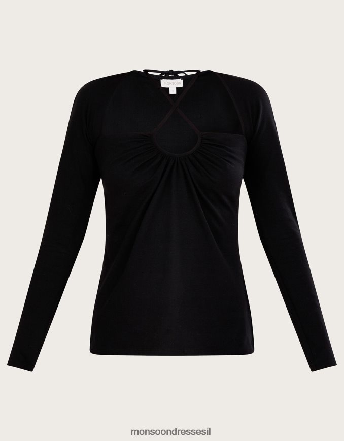 הַלבָּשָׁה Monsoon טופ ג'רזי קט-אאוט שָׁחוֹר נשים HTJ0TZ561