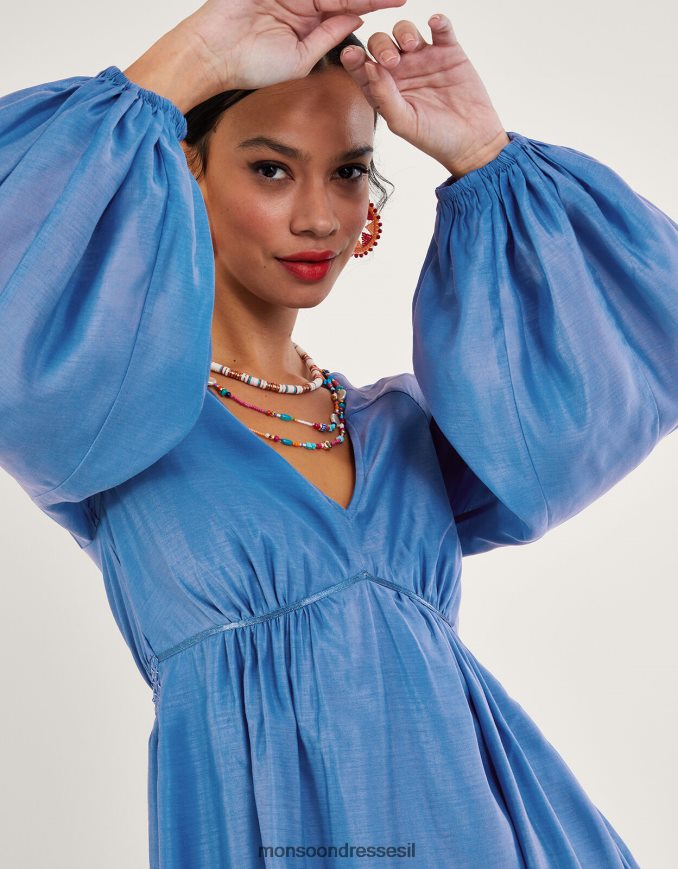 הַלבָּשָׁה Monsoon שמלת מקסי פאלמר מפוליאסטר ממוחזר כְּחוֹל נשים HTJ0TZ564