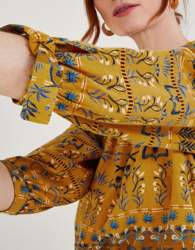 הַלבָּשָׁה Monsoon עליונית ג'רסי חלוק עם הדפס עלים צהוב (אוקרה) נשים HTJ0TZ566