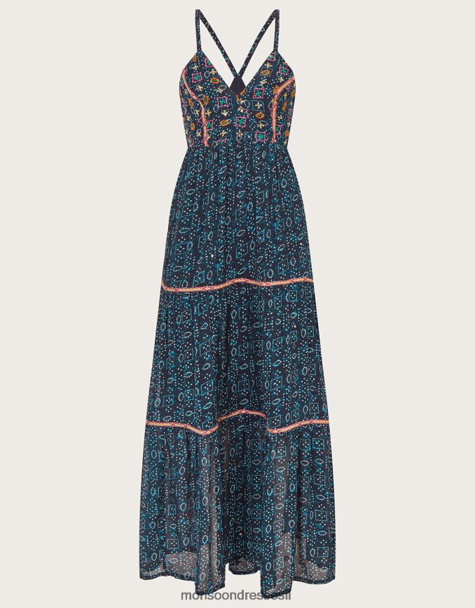 הַלבָּשָׁה Monsoon שמלת מקסי קאמי בהדפס מעוטר בוויסקוזה בת קיימא כחול (צי) נשים HTJ0TZ567