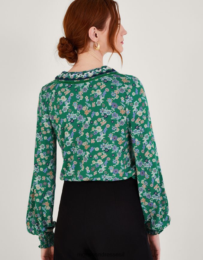 הַלבָּשָׁה Monsoon עליונית ג'רסי מעוטרת זורמת ירוק נשים HTJ0TZ569