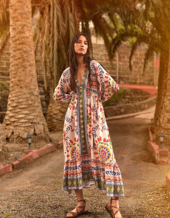 הַלבָּשָׁה Monsoon שמלת חלוק גיאומטרי בהדפס פרחים שֶׁנהָב נשים HTJ0TZ57