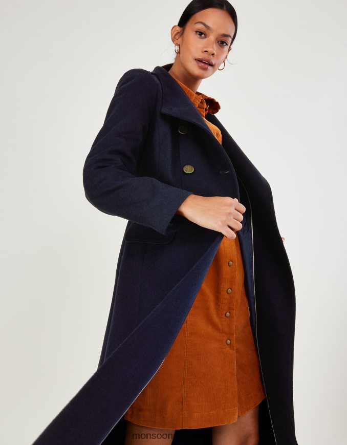 הַלבָּשָׁה Monsoon מעיל חצאית ונסה בתערובת צמר כחול (צי) נשים HTJ0TZ570