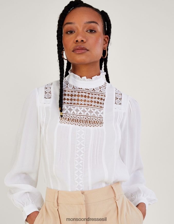 הַלבָּשָׁה Monsoon טופ רייצ'ל לייס ויקטוריאנה בוויסקוזה בר-קיימא שֶׁנהָב נשים HTJ0TZ571