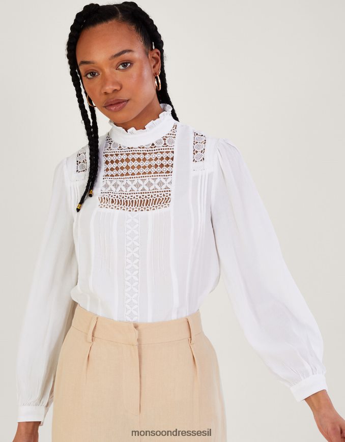 הַלבָּשָׁה Monsoon טופ רייצ'ל לייס ויקטוריאנה בוויסקוזה בר-קיימא שֶׁנהָב נשים HTJ0TZ571