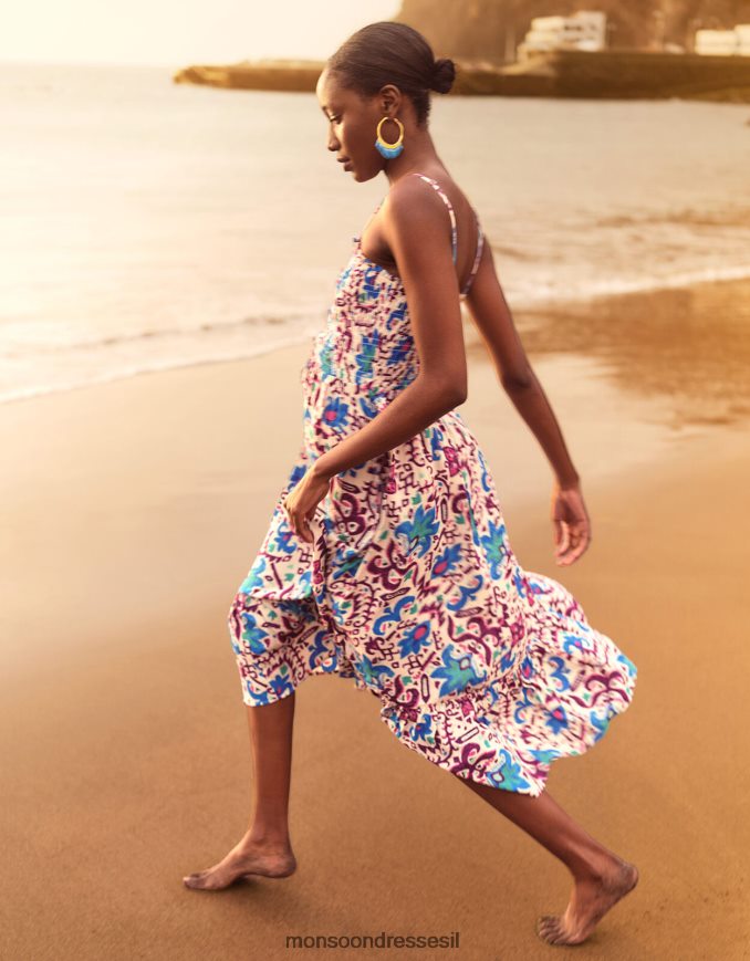 הַלבָּשָׁה Monsoon שמלת קאמי פרח אש כְּחוֹל נשים HTJ0TZ573