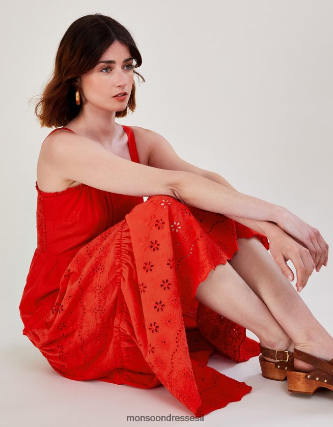 הַלבָּשָׁה Monsoon שמלת שמש פשוטה עם רצועה רחבה של שיפלי אָדוֹם נשים HTJ0TZ574