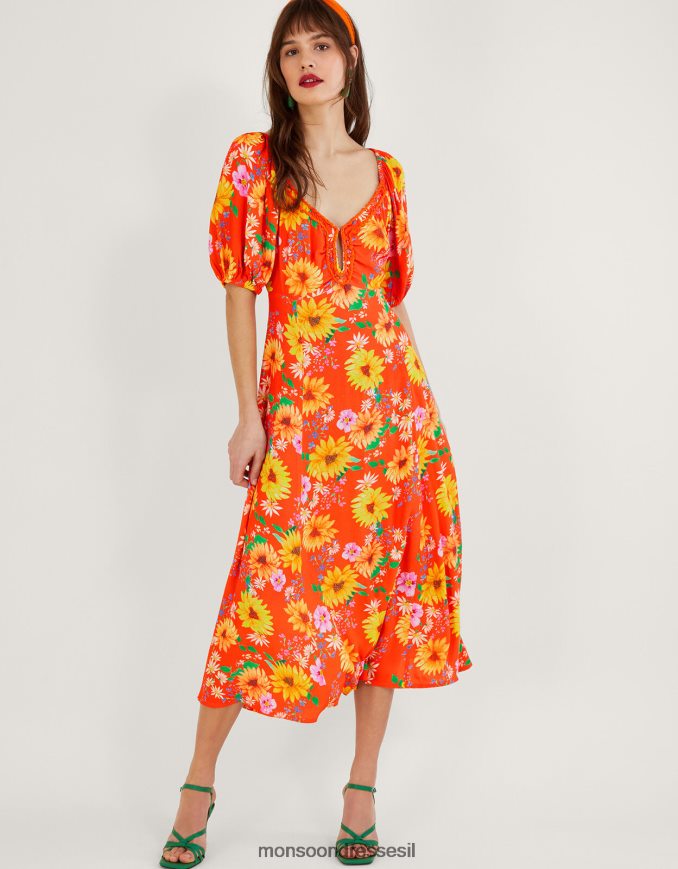 הַלבָּשָׁה Monsoon שמלת חמניות מנואלה בוויסקוזה בר קיימא תפוז נשים HTJ0TZ578