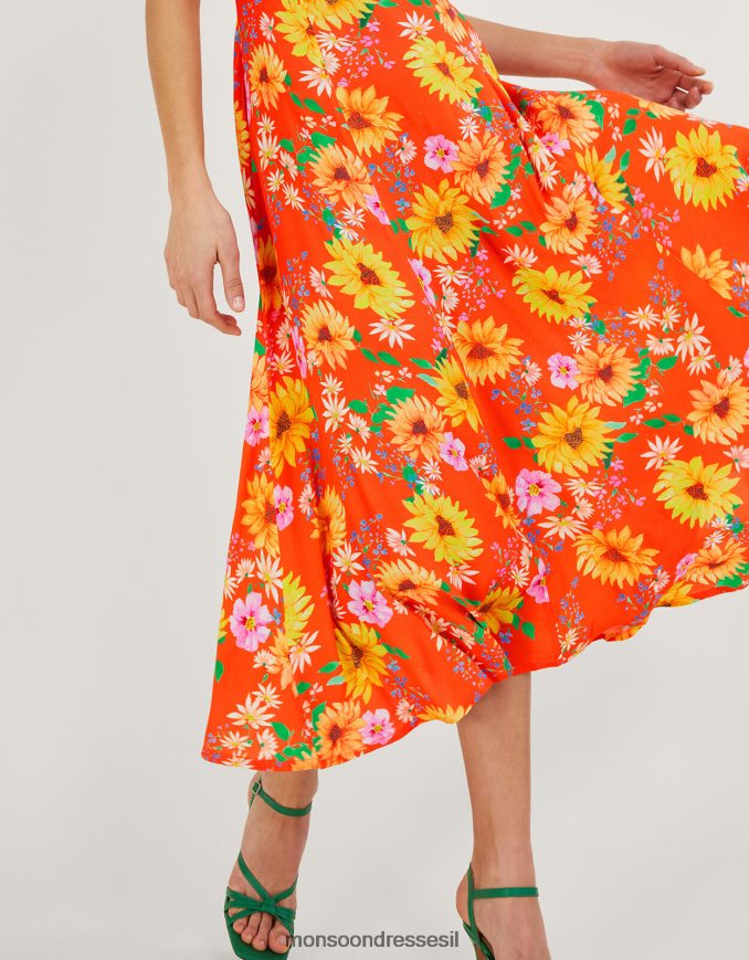 הַלבָּשָׁה Monsoon שמלת חמניות מנואלה בוויסקוזה בר קיימא תפוז נשים HTJ0TZ578