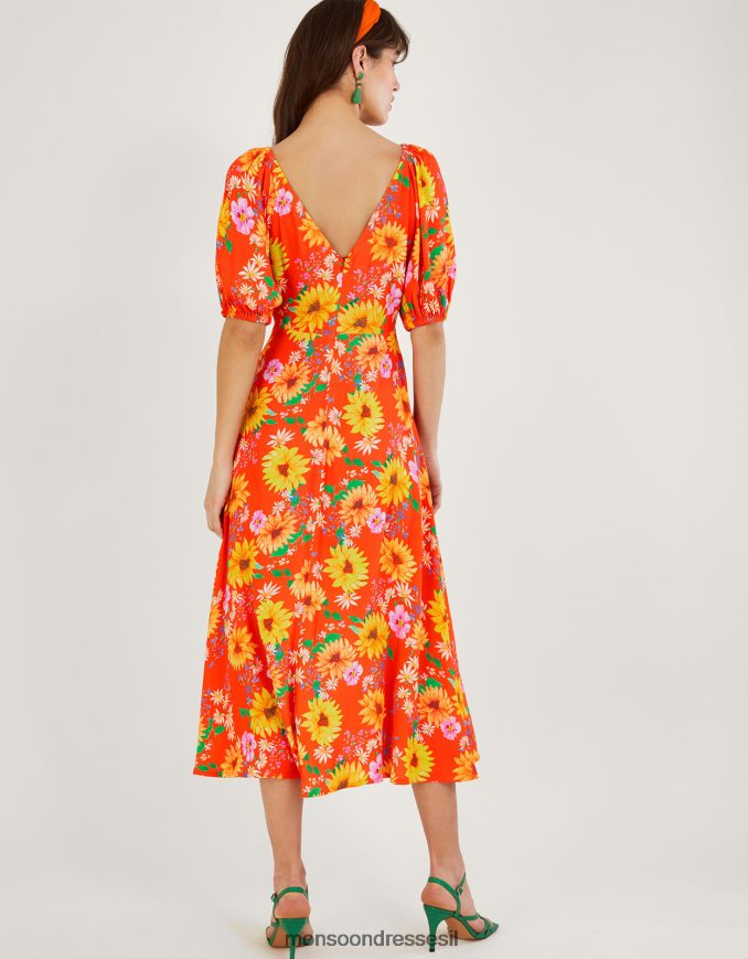 הַלבָּשָׁה Monsoon שמלת חמניות מנואלה בוויסקוזה בר קיימא תפוז נשים HTJ0TZ578