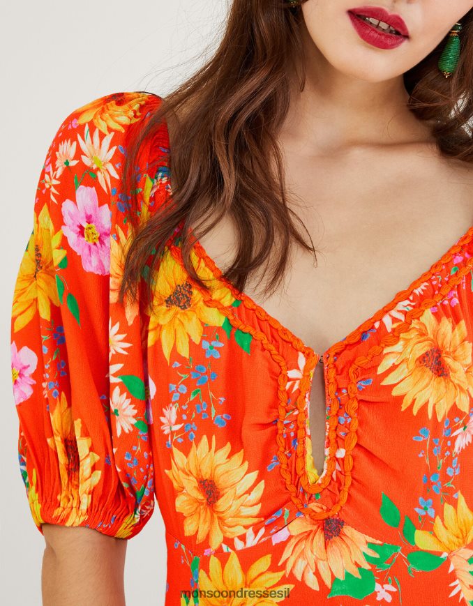 הַלבָּשָׁה Monsoon שמלת חמניות מנואלה בוויסקוזה בר קיימא תפוז נשים HTJ0TZ578