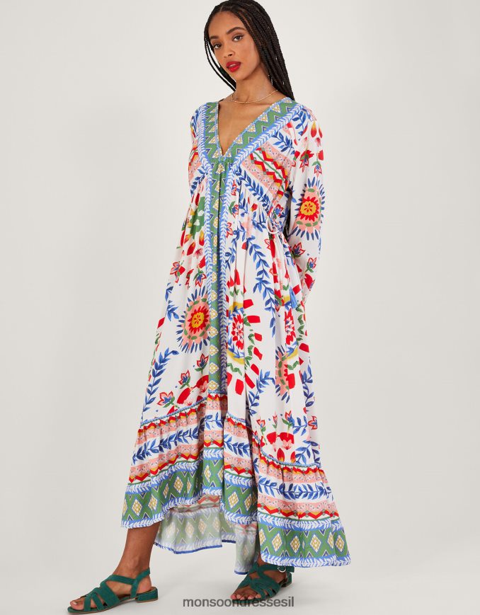 הַלבָּשָׁה Monsoon שמלת חלוק גיאומטרי בהדפס פרחים שֶׁנהָב נשים HTJ0TZ57