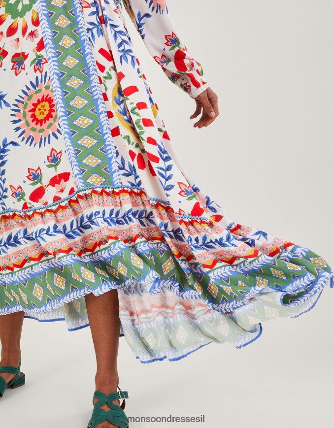 הַלבָּשָׁה Monsoon שמלת חלוק גיאומטרי בהדפס פרחים שֶׁנהָב נשים HTJ0TZ57