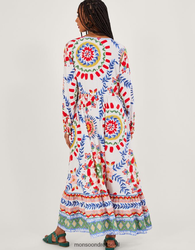 הַלבָּשָׁה Monsoon שמלת חלוק גיאומטרי בהדפס פרחים שֶׁנהָב נשים HTJ0TZ57