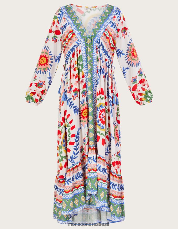 הַלבָּשָׁה Monsoon שמלת חלוק גיאומטרי בהדפס פרחים שֶׁנהָב נשים HTJ0TZ57