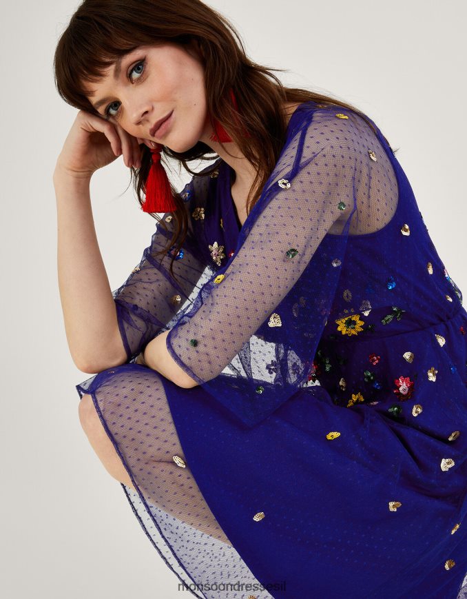 הַלבָּשָׁה Monsoon שמלה מעוטרת של סטפני כחול (קובלט) נשים HTJ0TZ580