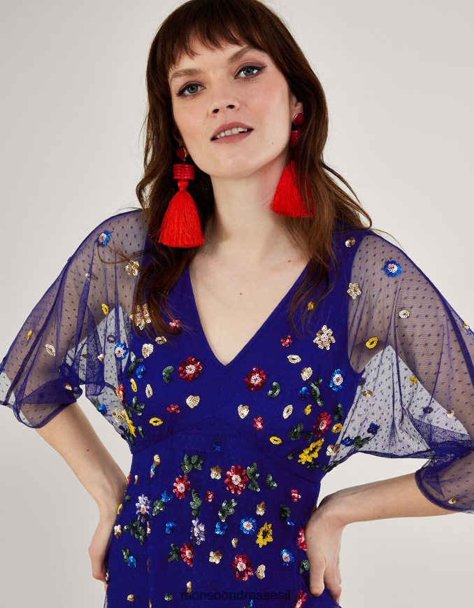 הַלבָּשָׁה Monsoon שמלה מעוטרת של סטפני כחול (קובלט) נשים HTJ0TZ580