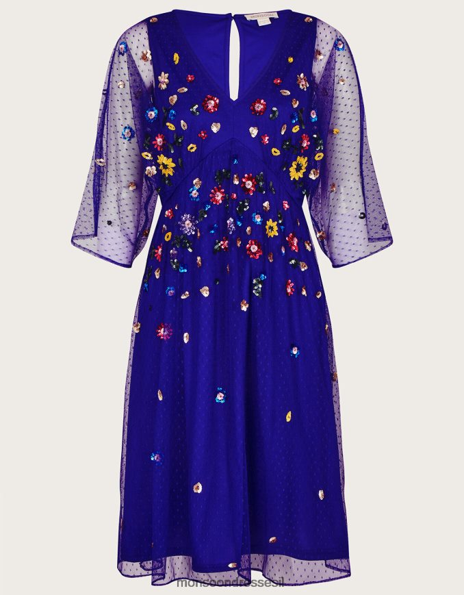 הַלבָּשָׁה Monsoon שמלה מעוטרת של סטפני כחול (קובלט) נשים HTJ0TZ580