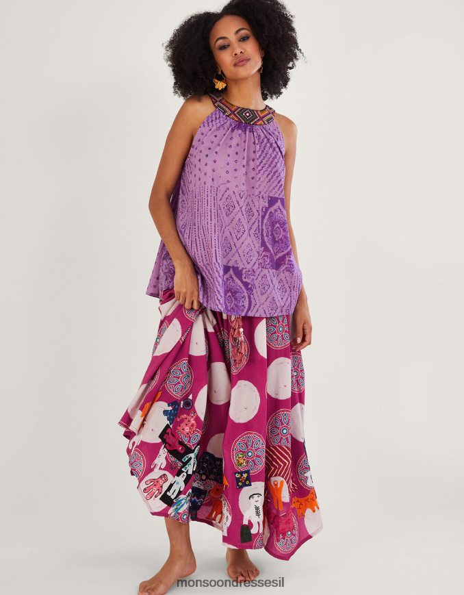 הַלבָּשָׁה Monsoon חצאית מכפלת רקומה של סוננה בטיק וָרוֹד נשים HTJ0TZ581