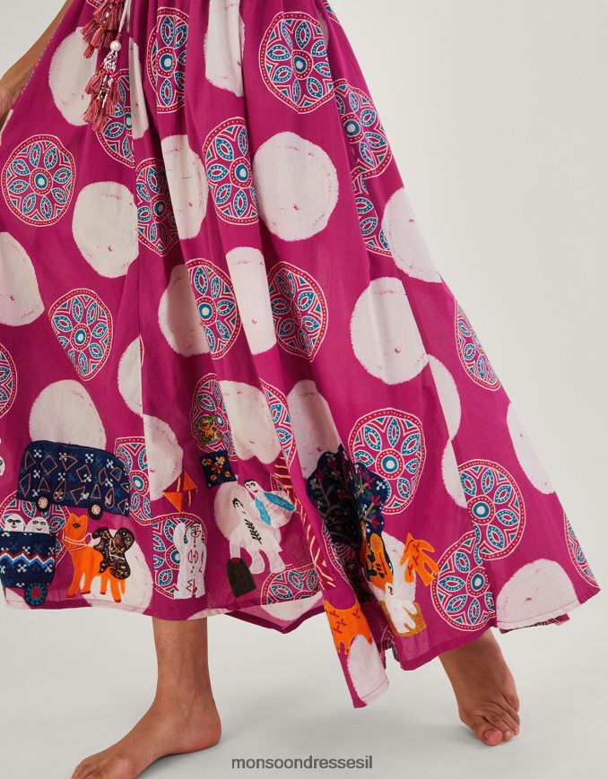 הַלבָּשָׁה Monsoon חצאית מכפלת רקומה של סוננה בטיק וָרוֹד נשים HTJ0TZ581