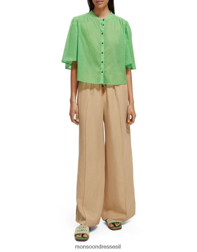 הַלבָּשָׁה Monsoon חולצת שרוולים מתנפנפת של סקוצ' וסודה ירוק נשים HTJ0TZ582