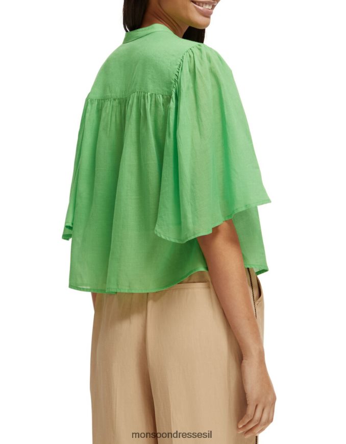 הַלבָּשָׁה Monsoon חולצת שרוולים מתנפנפת של סקוצ' וסודה ירוק נשים HTJ0TZ582