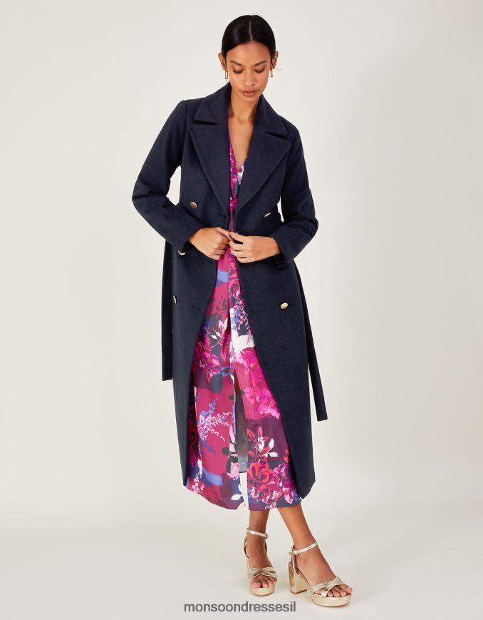 הַלבָּשָׁה Monsoon מעיל טרנץ' צמר חגורה לולה כחול (צי) נשים HTJ0TZ584