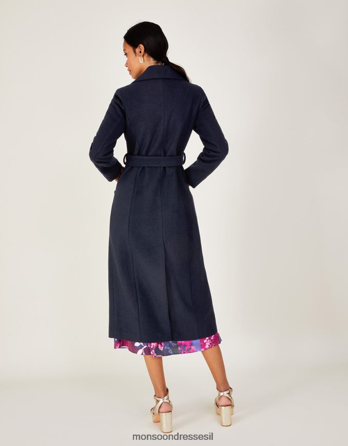 הַלבָּשָׁה Monsoon מעיל טרנץ' צמר חגורה לולה כחול (צי) נשים HTJ0TZ584