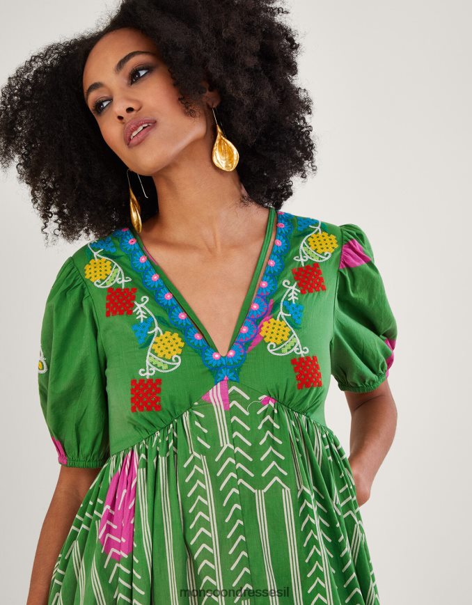 הַלבָּשָׁה Monsoon שמלה אומנותית רקומה שברון ירוק נשים HTJ0TZ585