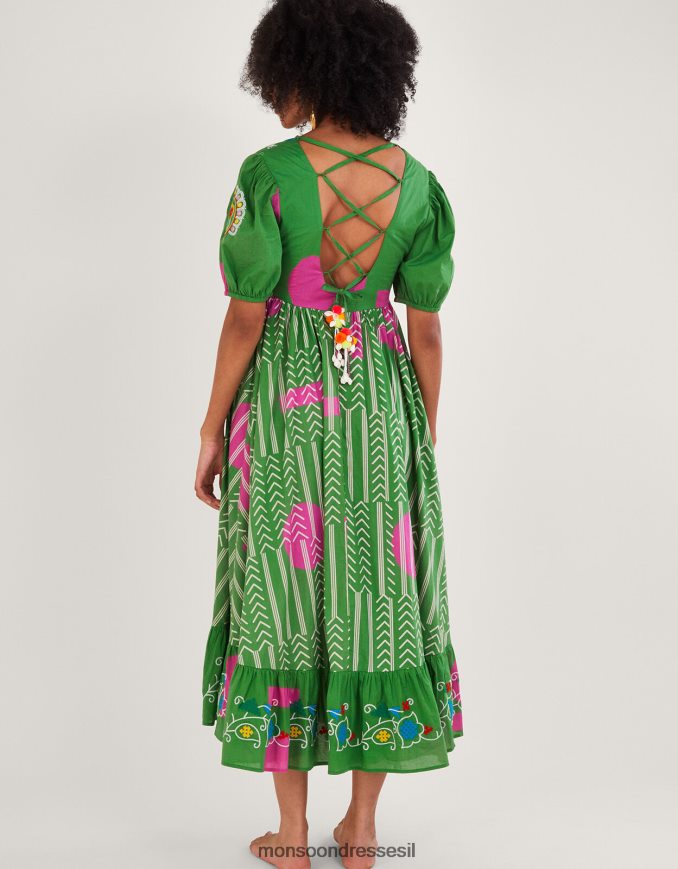 הַלבָּשָׁה Monsoon שמלה אומנותית רקומה שברון ירוק נשים HTJ0TZ585