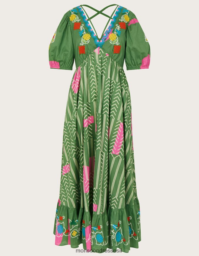 הַלבָּשָׁה Monsoon שמלה אומנותית רקומה שברון ירוק נשים HTJ0TZ585