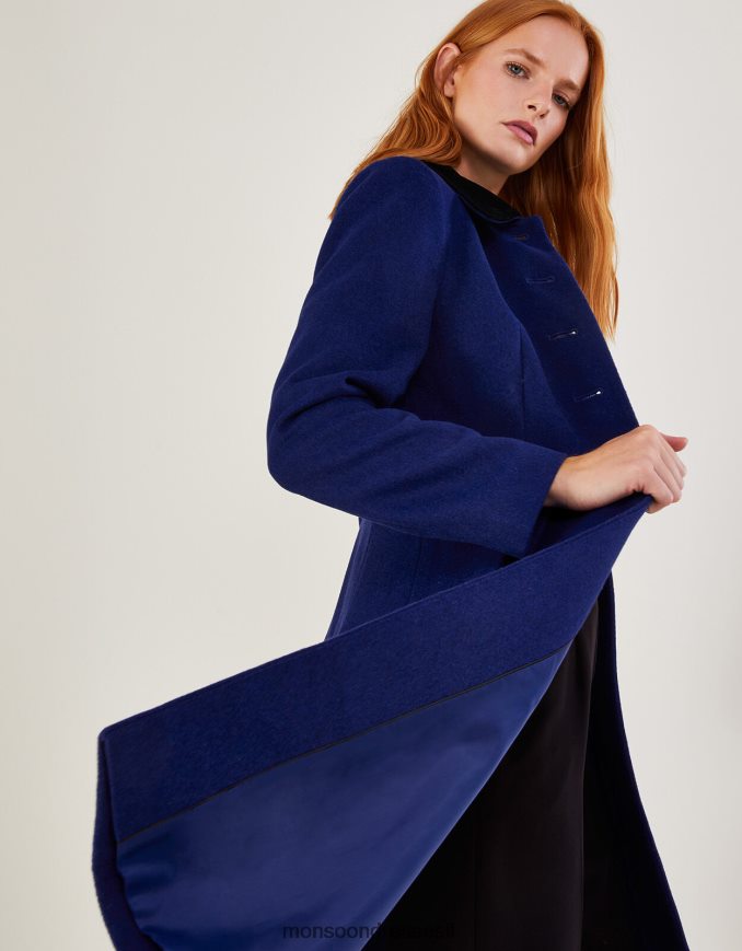 הַלבָּשָׁה Monsoon מעיל אופרה אופל בתערובת צמר כְּחוֹל נשים HTJ0TZ586