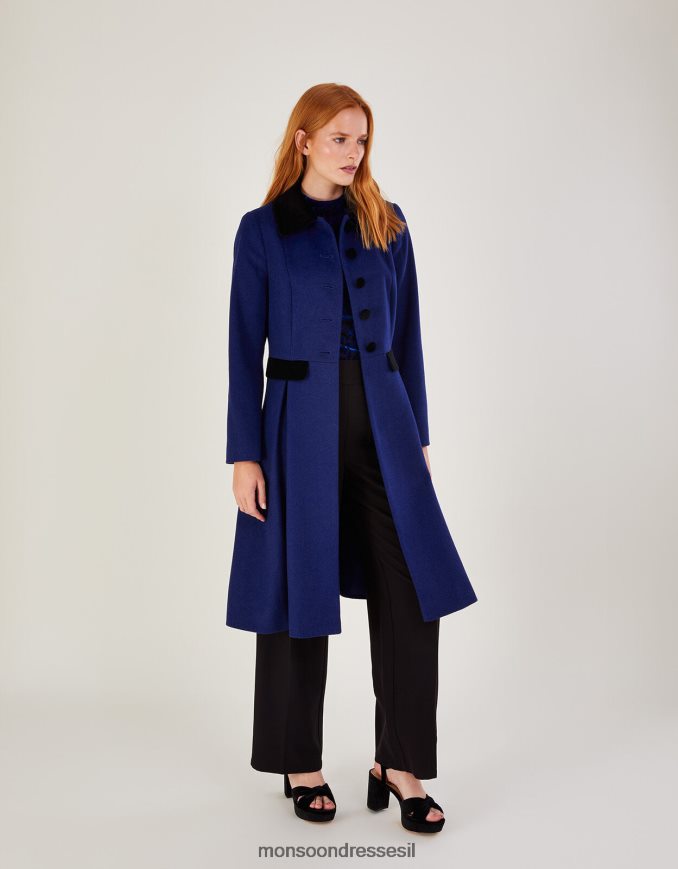 הַלבָּשָׁה Monsoon מעיל אופרה אופל בתערובת צמר כְּחוֹל נשים HTJ0TZ586