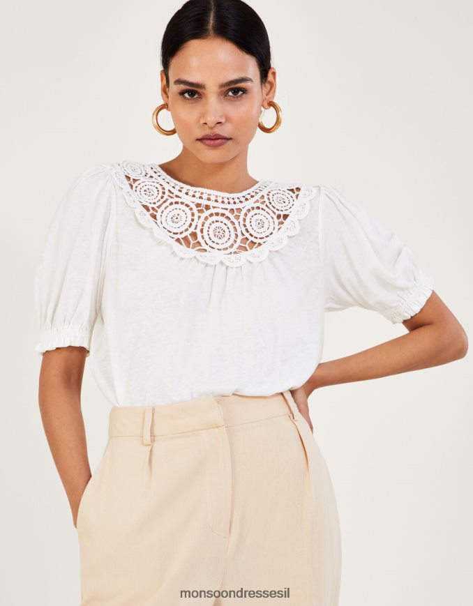 הַלבָּשָׁה Monsoon חלק עליון עם שרוולים קרושה בתערובת פשתן שֶׁנהָב נשים HTJ0TZ587