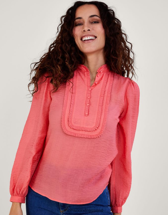 הַלבָּשָׁה Monsoon חולצה פשוטה עם מרקם ליז כתום (אלמוגים) נשים HTJ0TZ593