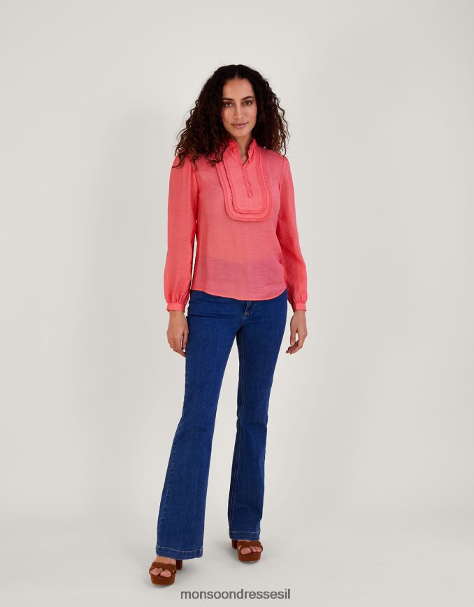 הַלבָּשָׁה Monsoon חולצה פשוטה עם מרקם ליז כתום (אלמוגים) נשים HTJ0TZ593