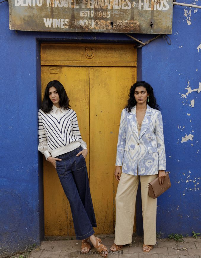 הַלבָּשָׁה Monsoon בלייזר פגי בתערובת פשתן כְּחוֹל נשים HTJ0TZ596