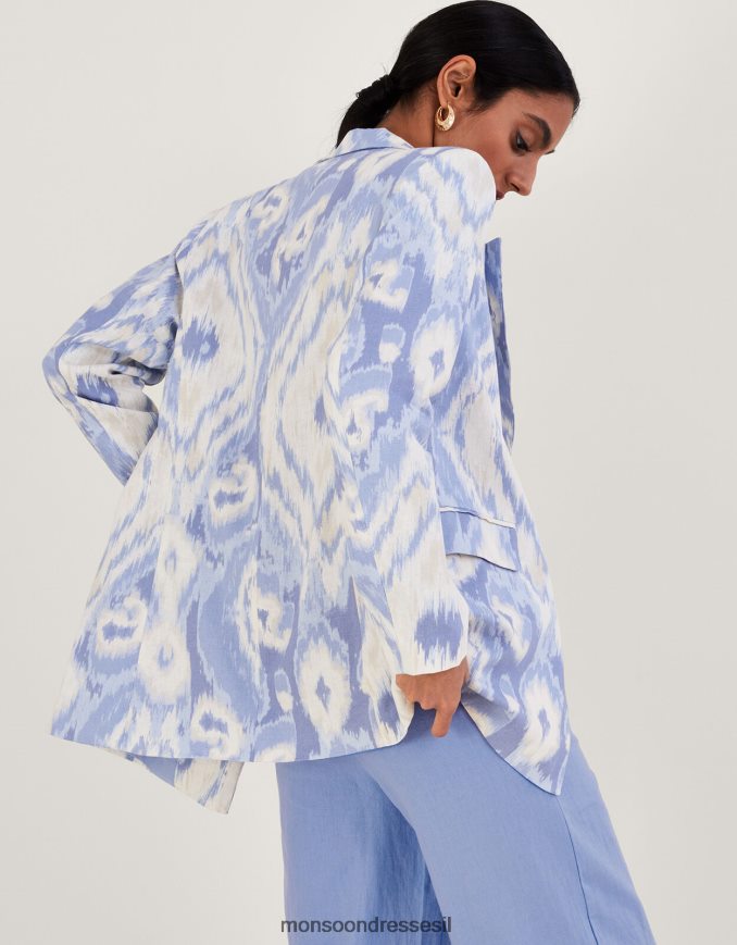 הַלבָּשָׁה Monsoon בלייזר פגי בתערובת פשתן כְּחוֹל נשים HTJ0TZ596