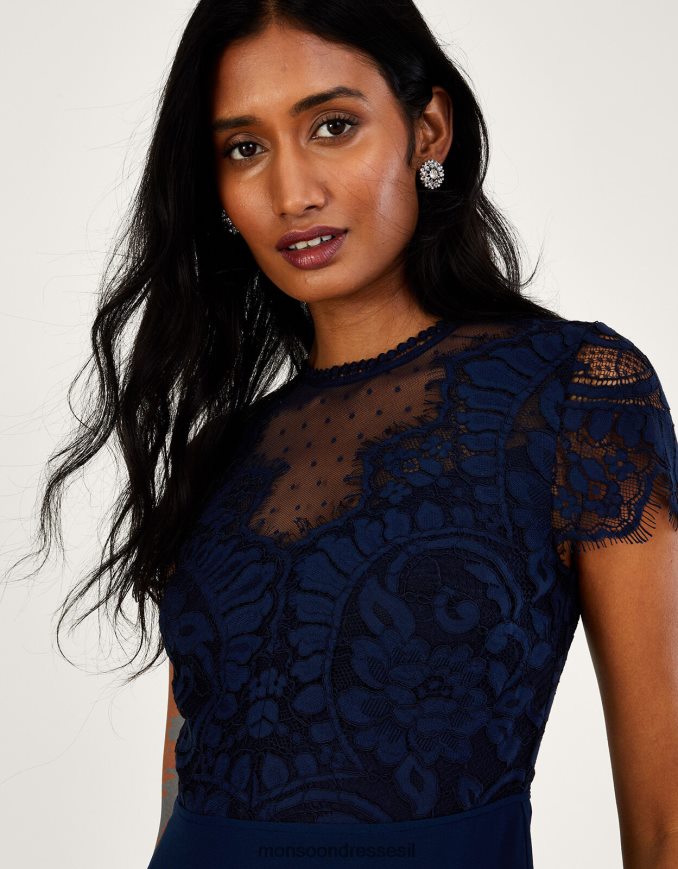 הַלבָּשָׁה Monsoon שמלת מקסי דיאנה תחרה באורך קצר יותר כחול (צי) נשים HTJ0TZ597