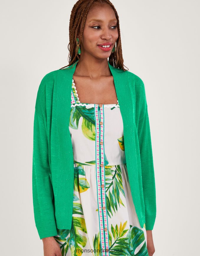 הַלבָּשָׁה Monsoon קרדיגן כיס בתערובת פשתן ירוק נשים HTJ0TZ599