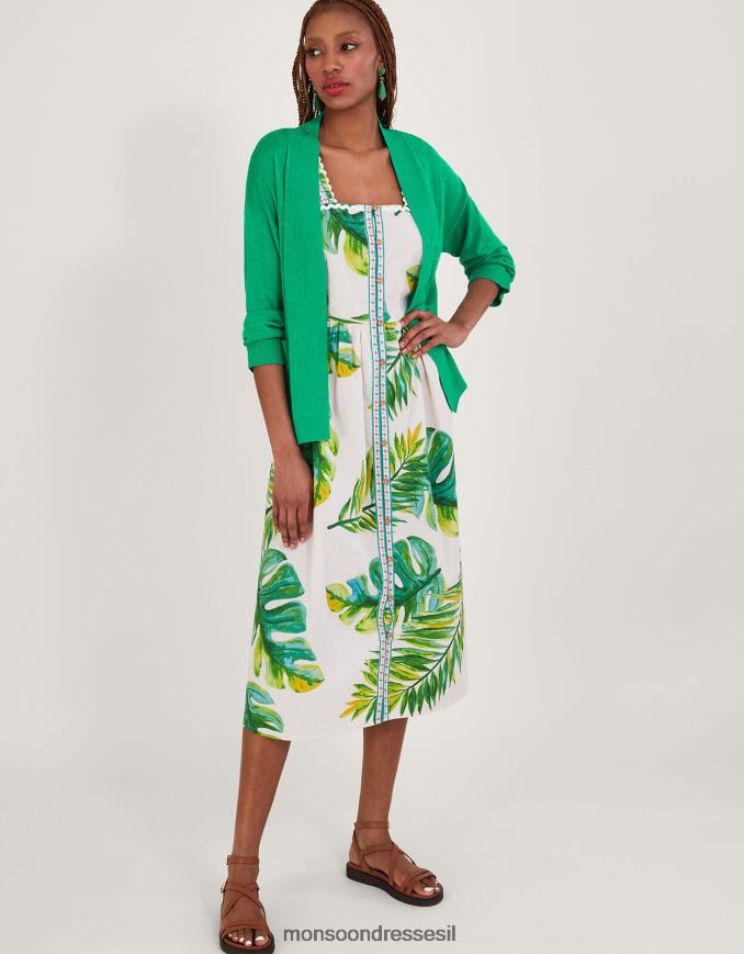 הַלבָּשָׁה Monsoon קרדיגן כיס בתערובת פשתן ירוק נשים HTJ0TZ599