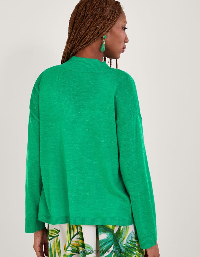 הַלבָּשָׁה Monsoon קרדיגן כיס בתערובת פשתן ירוק נשים HTJ0TZ599